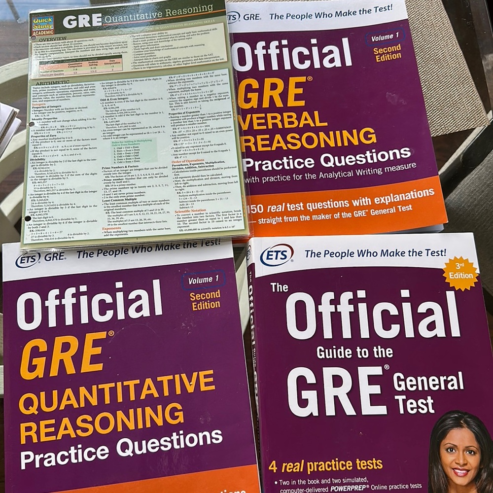 Gre books and a quick study pamphlet